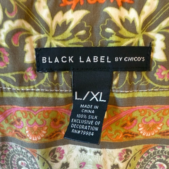 Chico’s Black Label Cairo Print 100% Silk Boho Poncho Tunic Kaftan Large XLarge - Picture 8 of 9